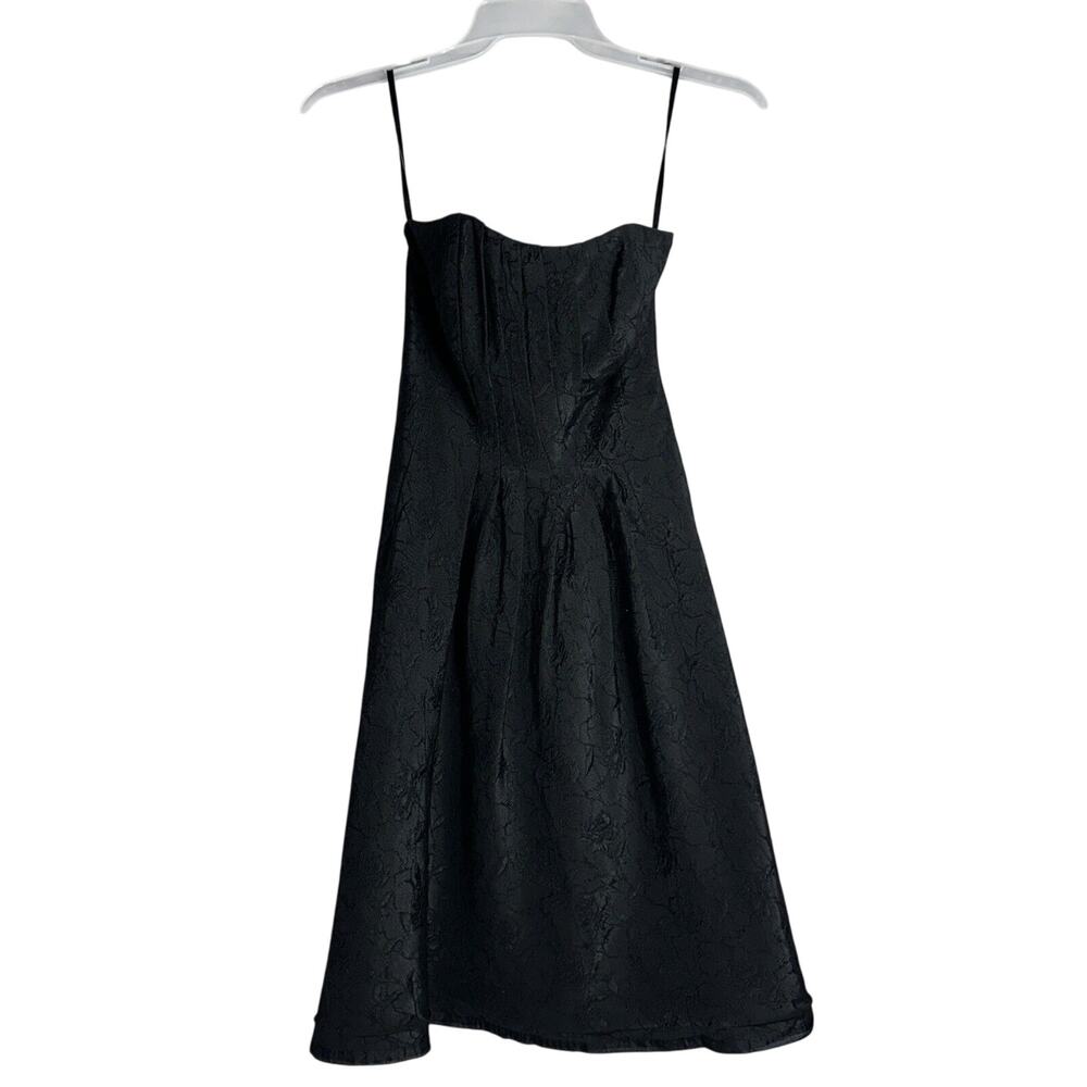 White House Black Market Strapless Black Floral Cocktail Party Dress size 0